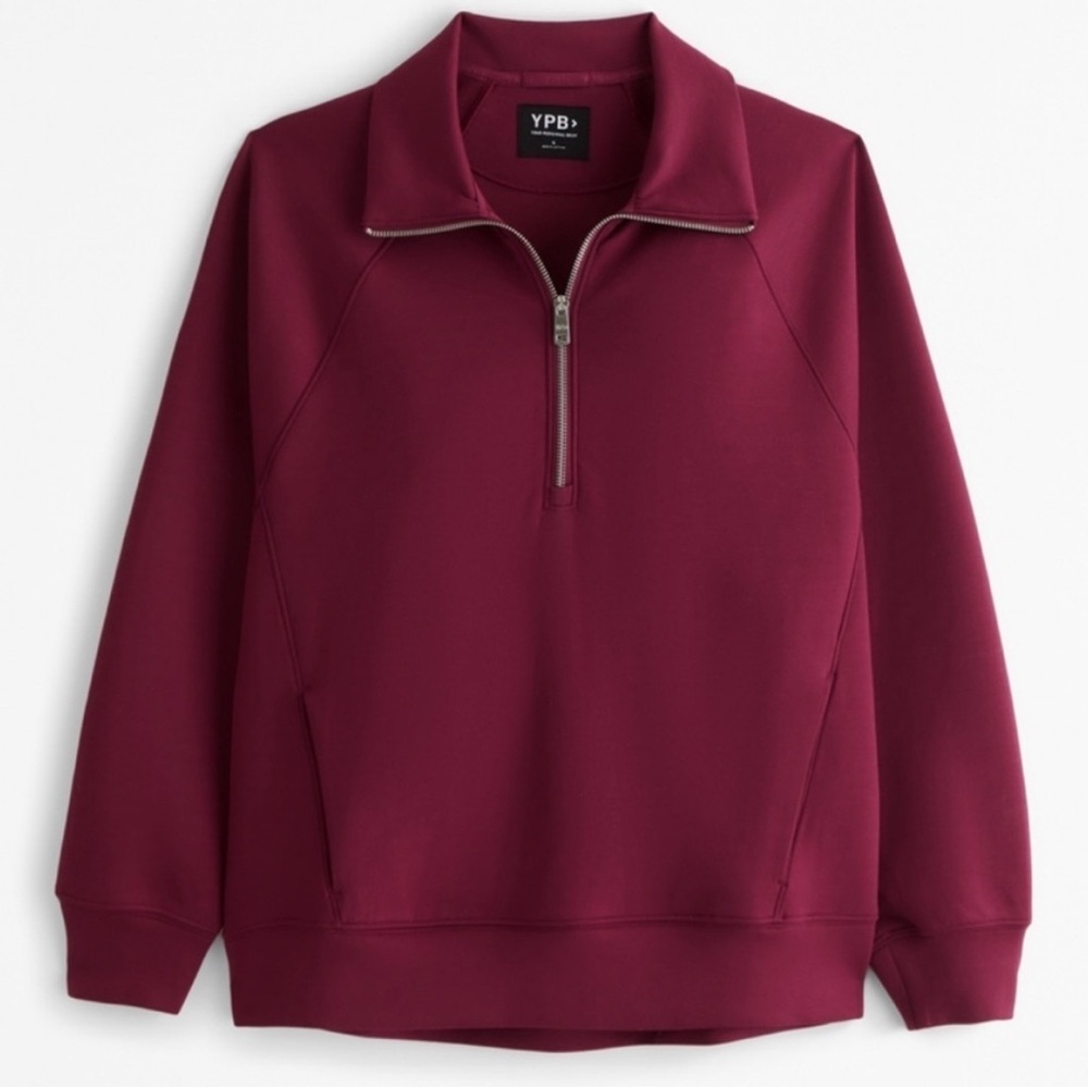 Abercrombie YPB NeoKNIT MAX Half Zip Jacket Maroon Small Oversized Athleisure - Picture 3 of 10